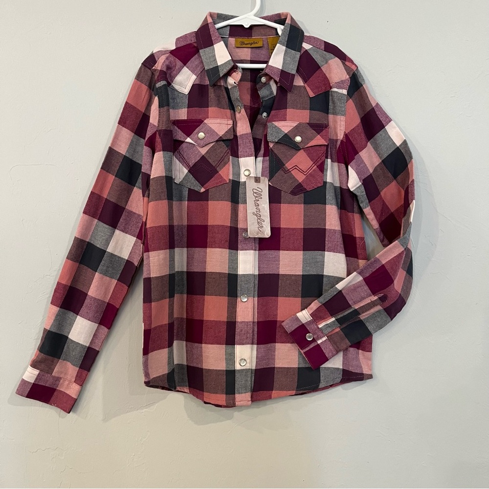 🌸 Wrangler Kids Pink Rodeo Western Cowgirl Button Down Size L